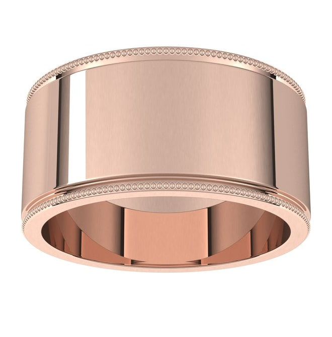 14K Rose Gold 10 mm Milgrain Flat Band Size 11