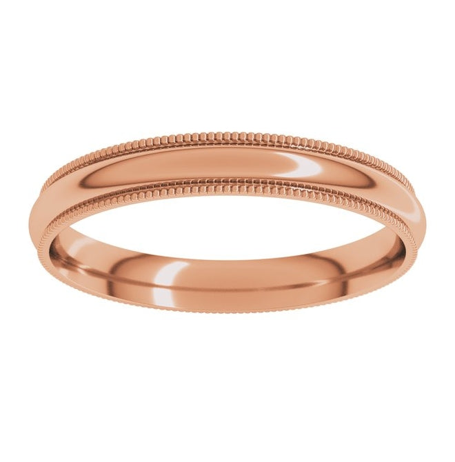 10K Rose Gold 3mm Milgrain Comfort-Fit Half Round Band Size 8.5
