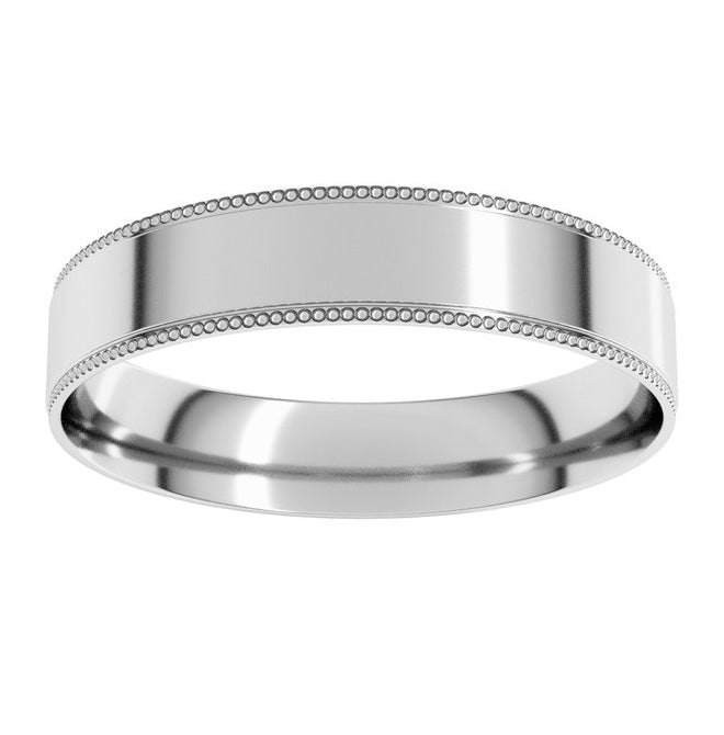14K White Gold 4 mm Milgrain Stepped-Edge Comfort-Fit Flat Band Size 12.5