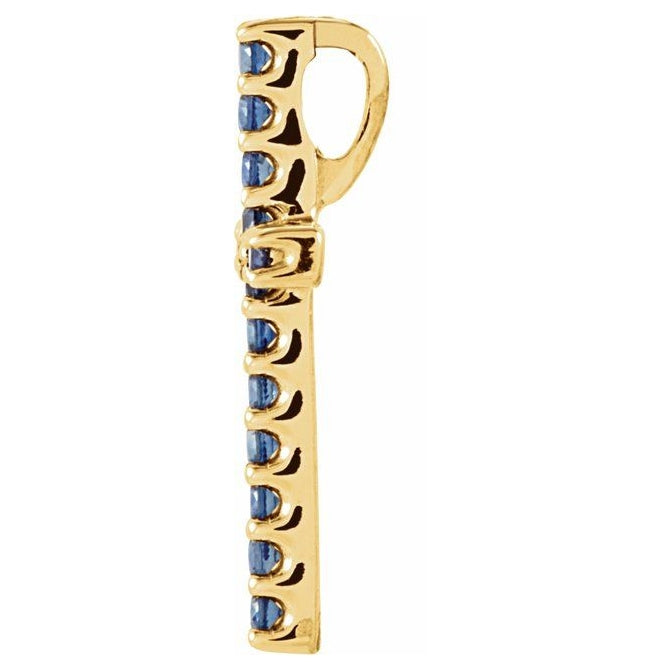 14K Yellow Or White Gold Round 1 Mm Polished Natural Blue Sapphire Petite Cross Pendant