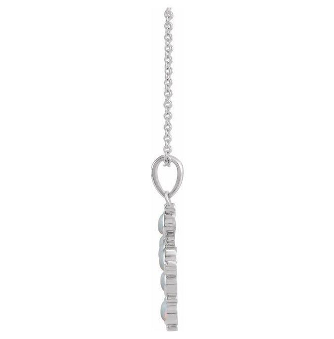 14K White Gold Round 3 Mm 16-18 In Polished Natural White Ethiopian Opal Cabochon Cross Necklace