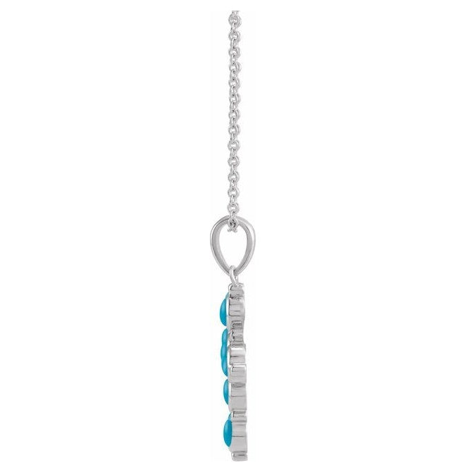14K White Gold Round 3 Mm 16-18 In Polished Natural Turquoise Cabochon Cross Necklace