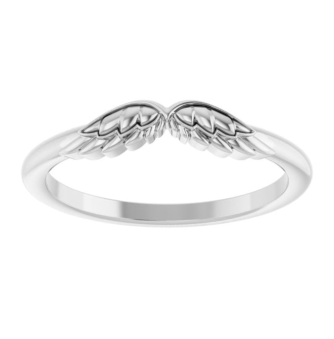 10K White Gold Polished Stackable Angel Wings Ring Size 7
