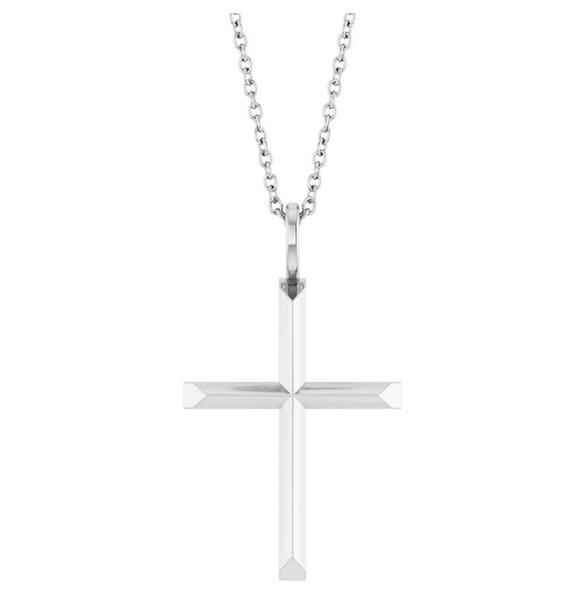 14K Yellow Or White Gold Or Sterling Silver 16-18 In Polished Knife Edge Cross Necklace