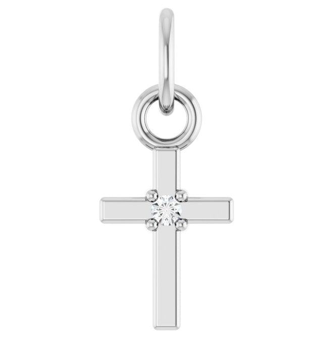 14K White Gold Or Sterling Silver Round 1 Mm I1, G-H Polished .005 Ct Natural Diamond Cross Pendant