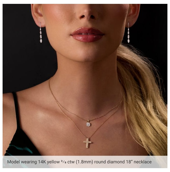 14K Yellow Gold Round 1.8Mm I1, G-H 18 In Polished 3/8 Ctw Natural Diamond Cross Necklace