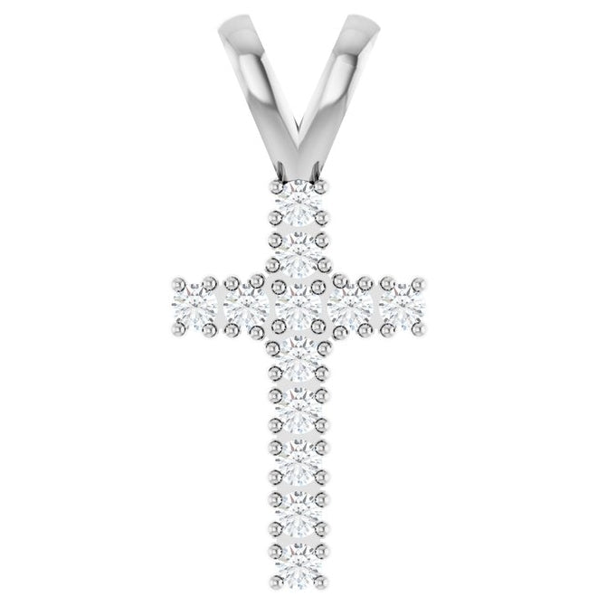 14K Yellow Or White Gold Or Sterling Silver Round 1.7 Mm I1, G-H Polished 1/4 Ctw Natural Diamond Cross Pendant