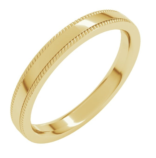 14K Yellow Or White Gold Rope Edge Comfort-Fit Flat Band