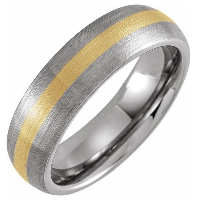Tungsten & 18K Yellow Gold PVD Inlay 6 mm Comfort-Fit Half Round Band