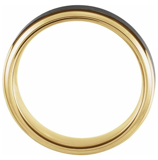 18K Yellow Gold PVD & Black PVD Tungsten 4 mm Stepped-Edge Comfort-Fit Flat Band Size 9.5
