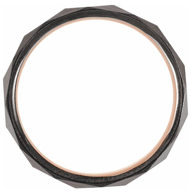 18K Rose Gold PVD Tungsten 4 mm Geometric Faceted Comfort-Fit Band Size 12