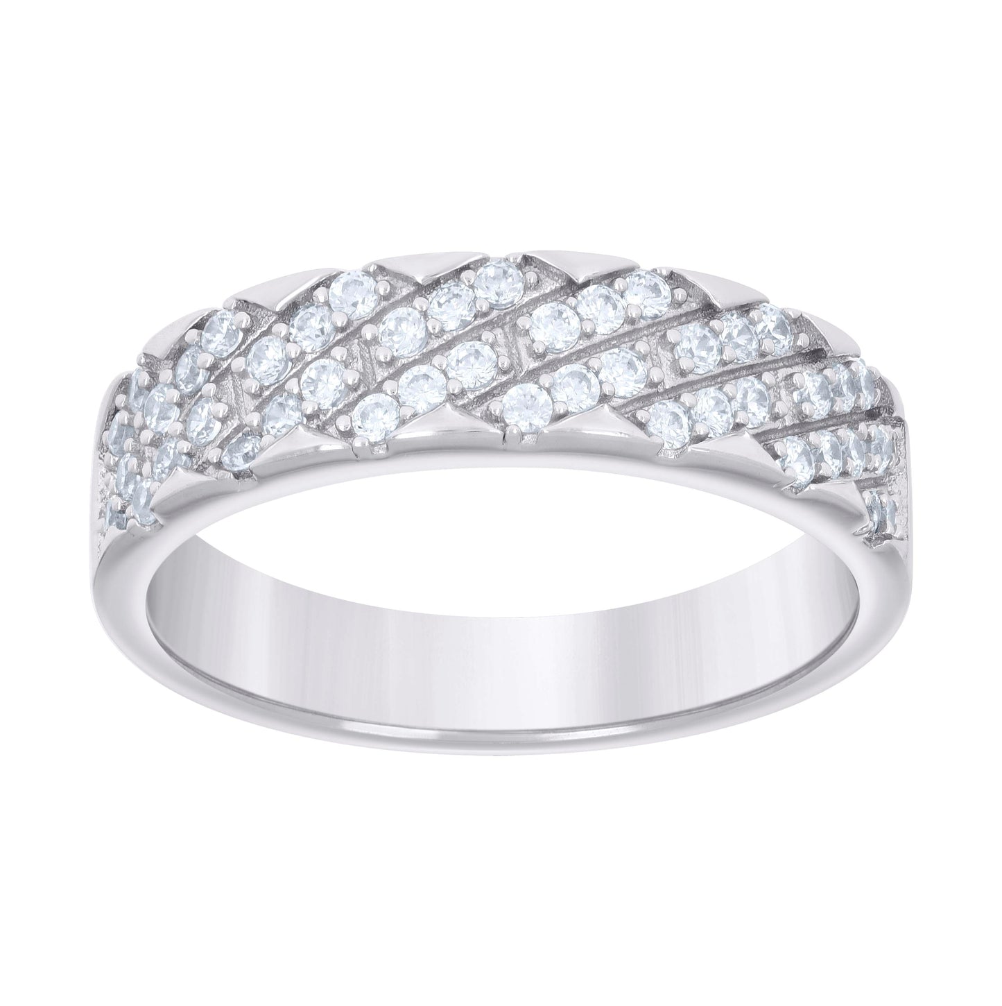Sterling Silver Men's Cubic-Zirconia Fashion Bridal Anniversary Engagement Wedding Band Ring