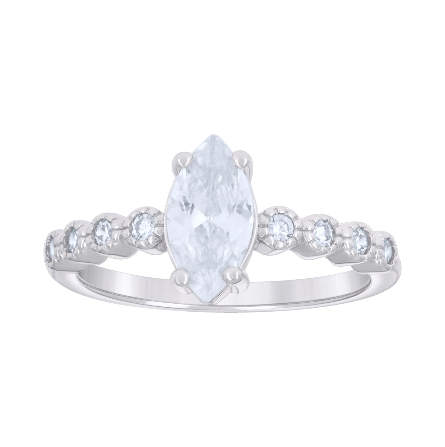 Sterling Silver Women's Marquise Round Cubic-Zirconia Fashion Bridal Anniversary Engagement Wedding Ring