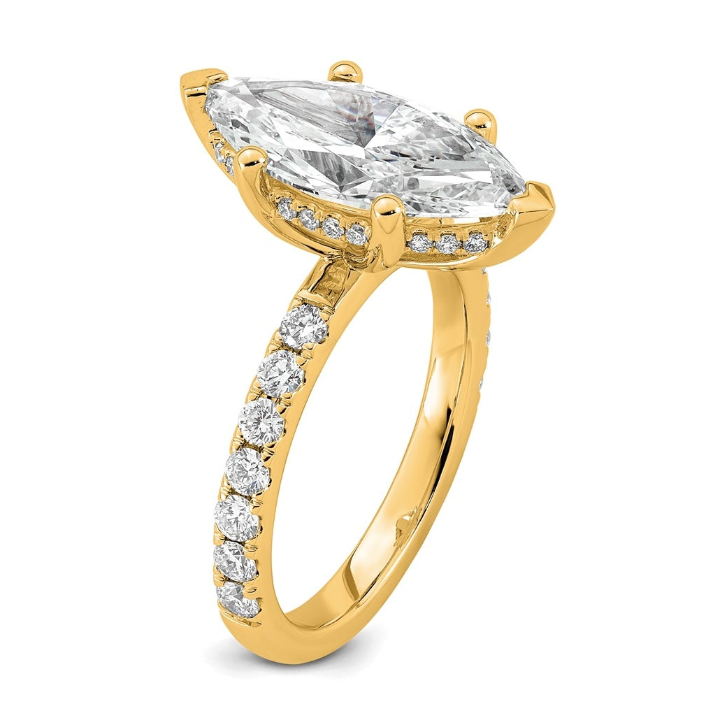 14K Yellow Or White Gold Certified Lab Grown Diamond VS/SI+ G+ Marquise Complete Solitaire with Flair Engagement Ring