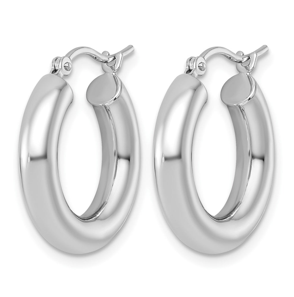 10k White Gold Polished 4mm x 20mm Lightweight Tube Hoop Earrings