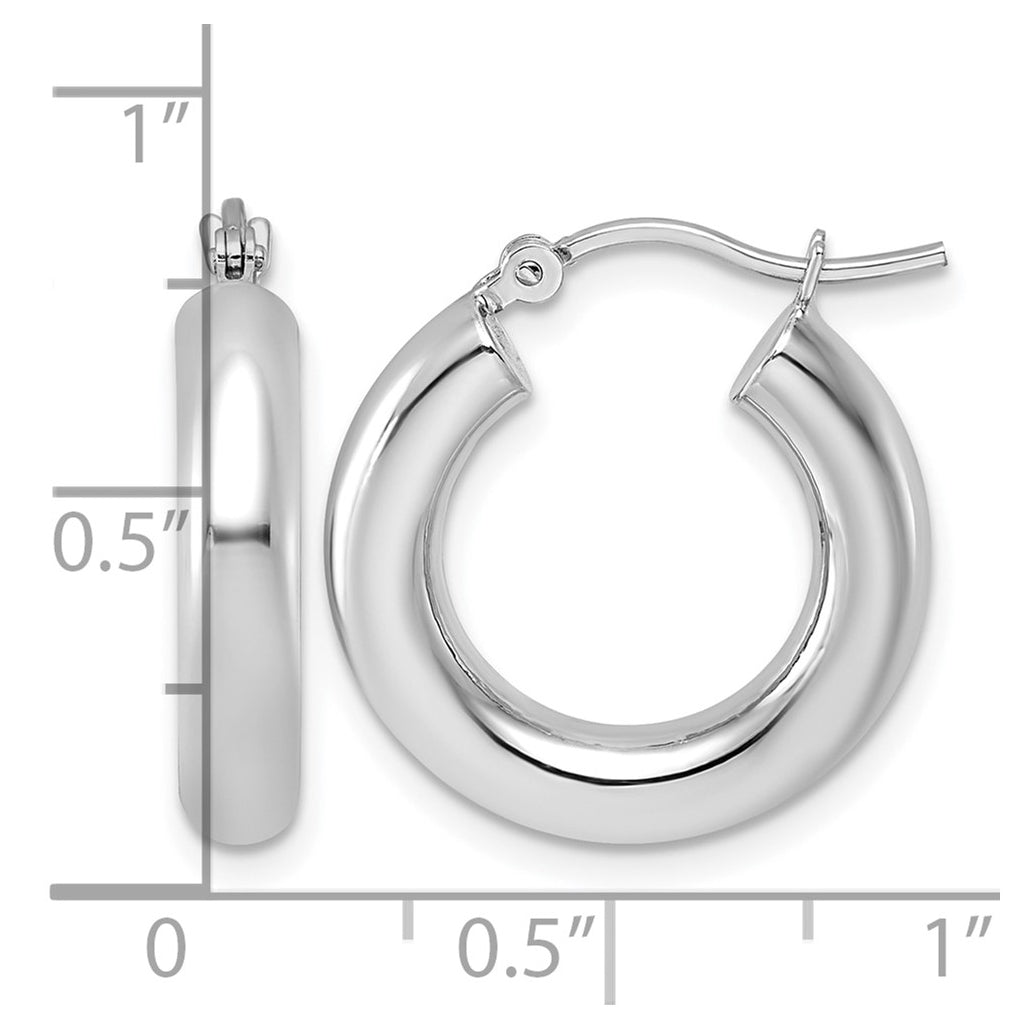 10k White Gold Polished 4mm x 20mm Lightweight Tube Hoop Earrings