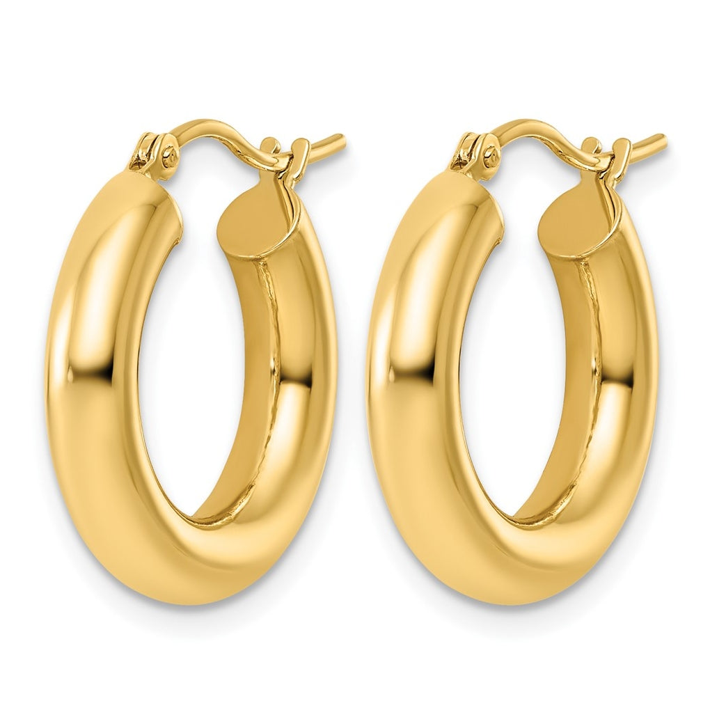 10k Yellow Gold Polished 4mm x 20mm Lightweight Tube Hoop Earrings