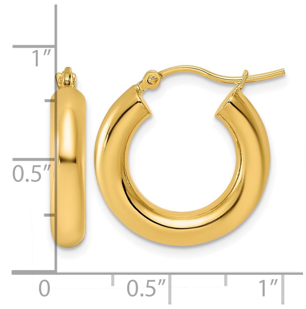 10k Yellow Gold Polished 4mm x 20mm Lightweight Tube Hoop Earrings