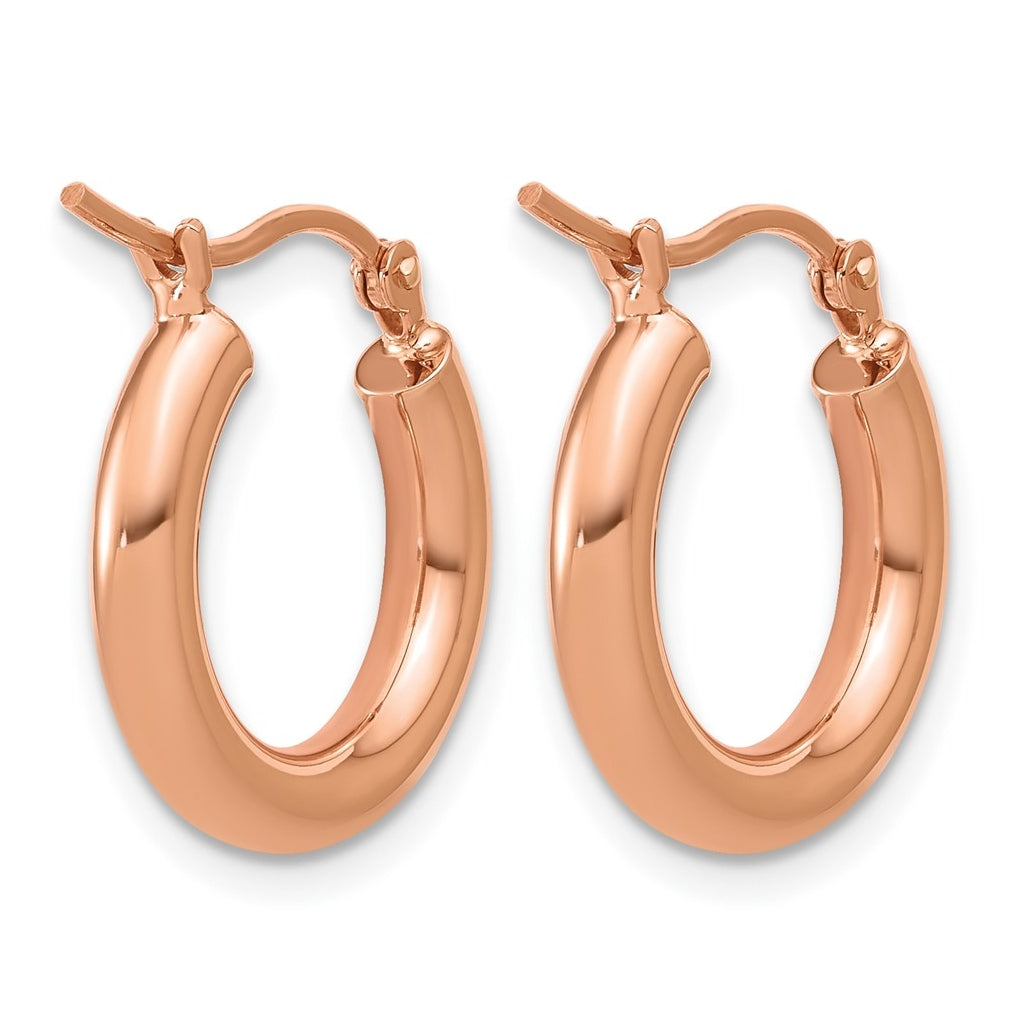 14k Rose Gold Polished 3mm x 17mm Lightweight Tube Hoop Earrings