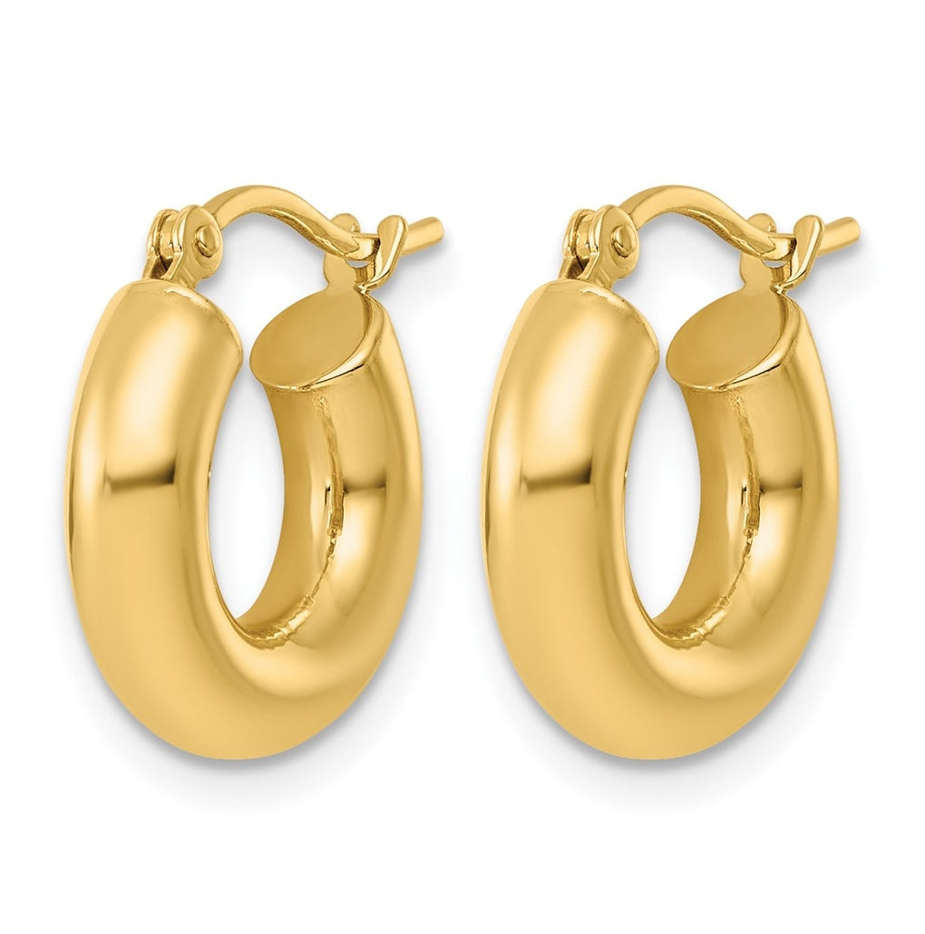 10k Yellow Gold Polished 4mm x 15mm Lightweight Tube Hoop Earrings