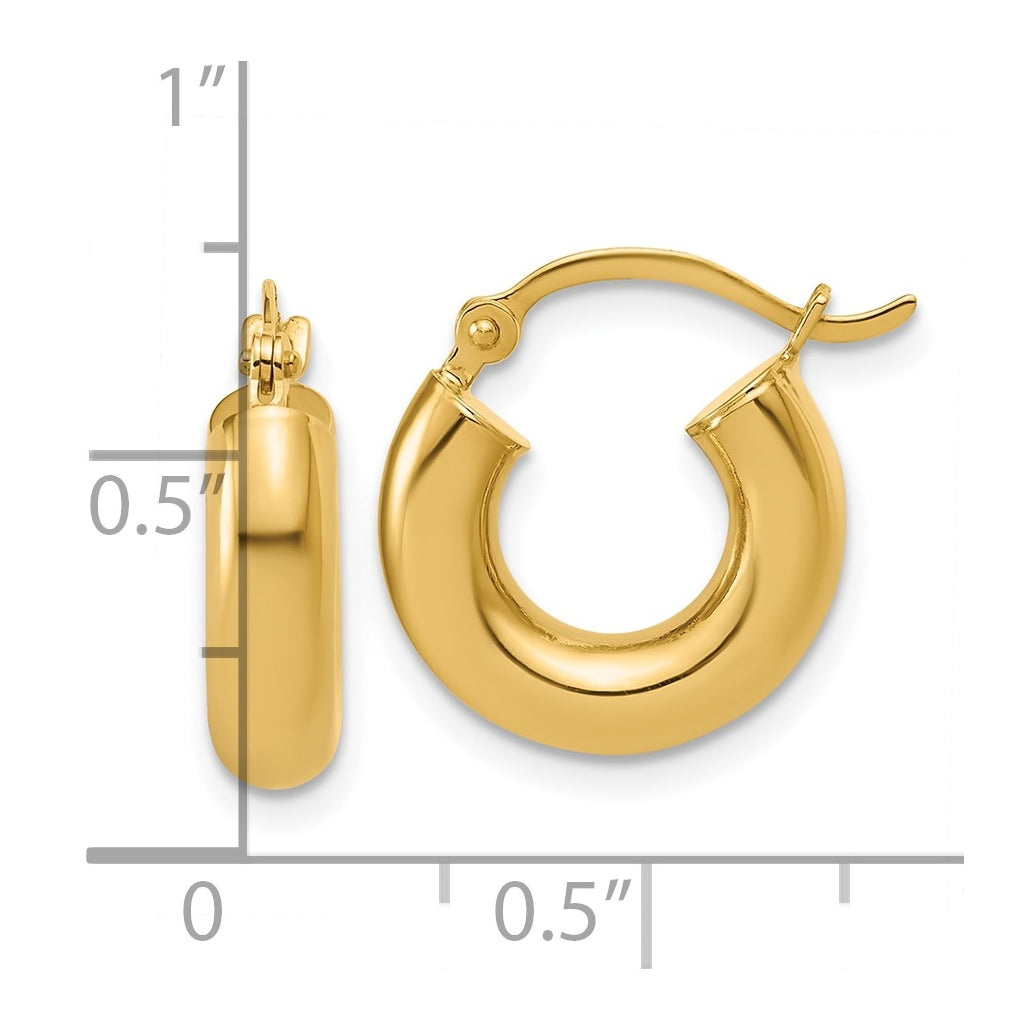 10k Yellow Gold Polished 4mm x 15mm Lightweight Tube Hoop Earrings