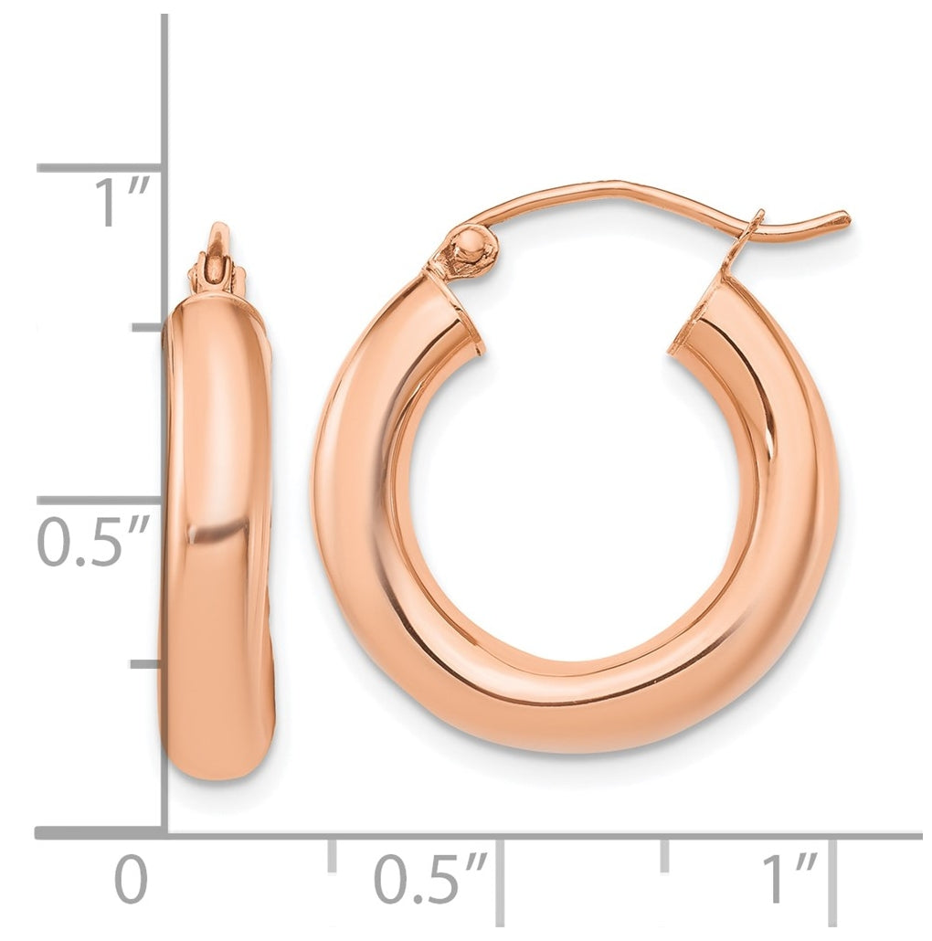 14k Rose Gold Polished 4mm x 20mm Tube Hoop Earrings
