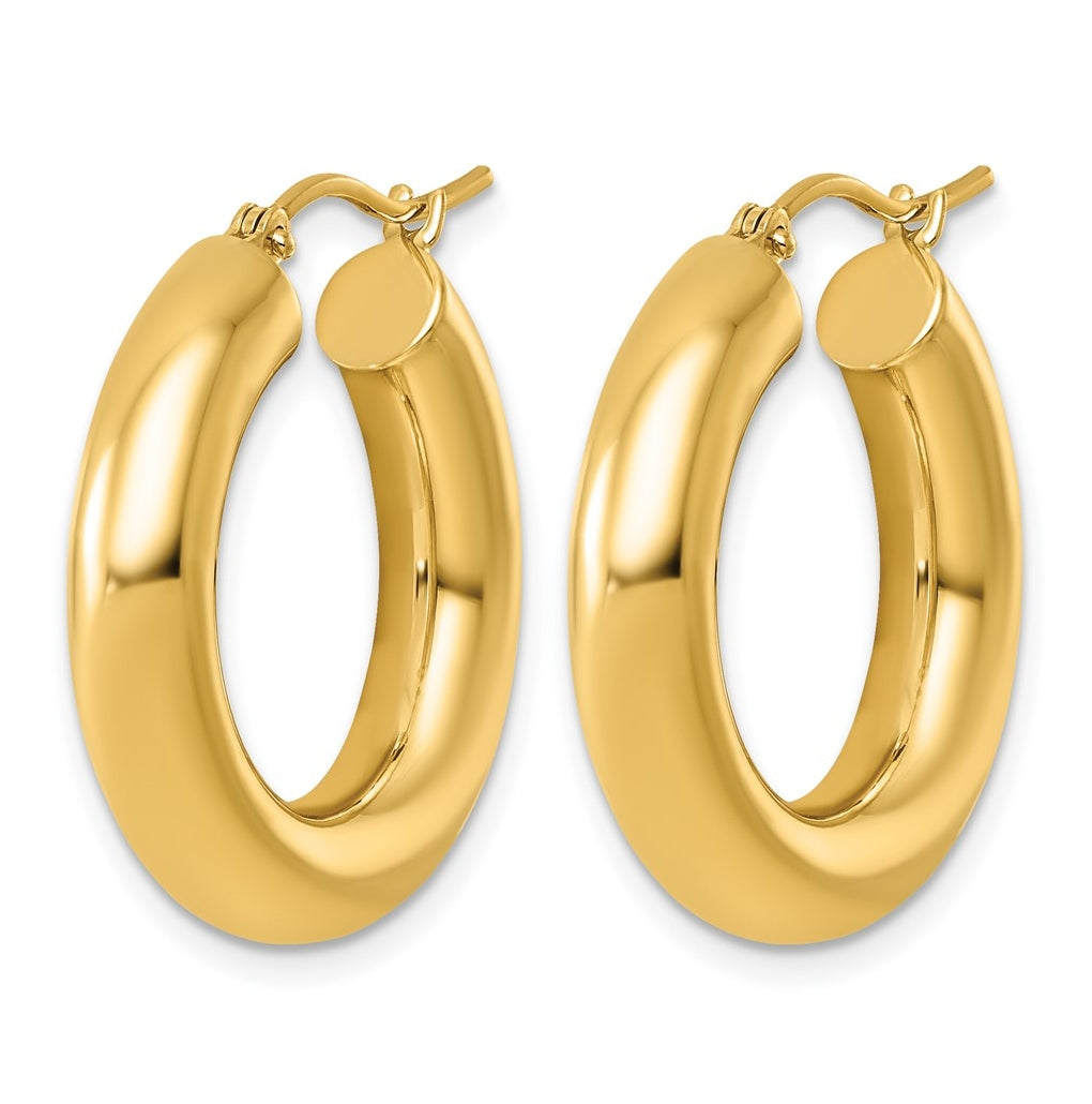 10k Yellow Gold Polished 5mm x 25mm Tube Hoop Earrings