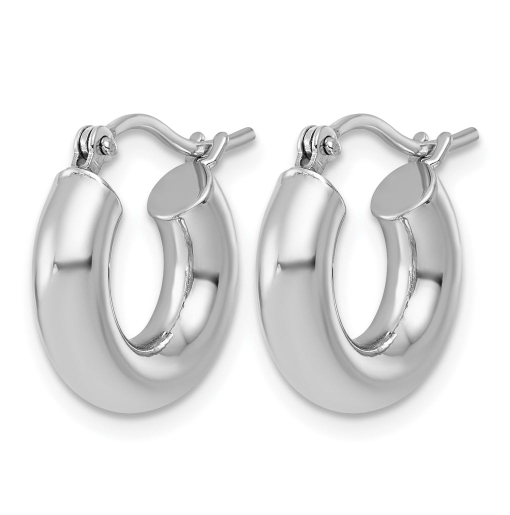 10k White Gold Polished 4mm x 15mm Lightweight Tube Hoop Earrings