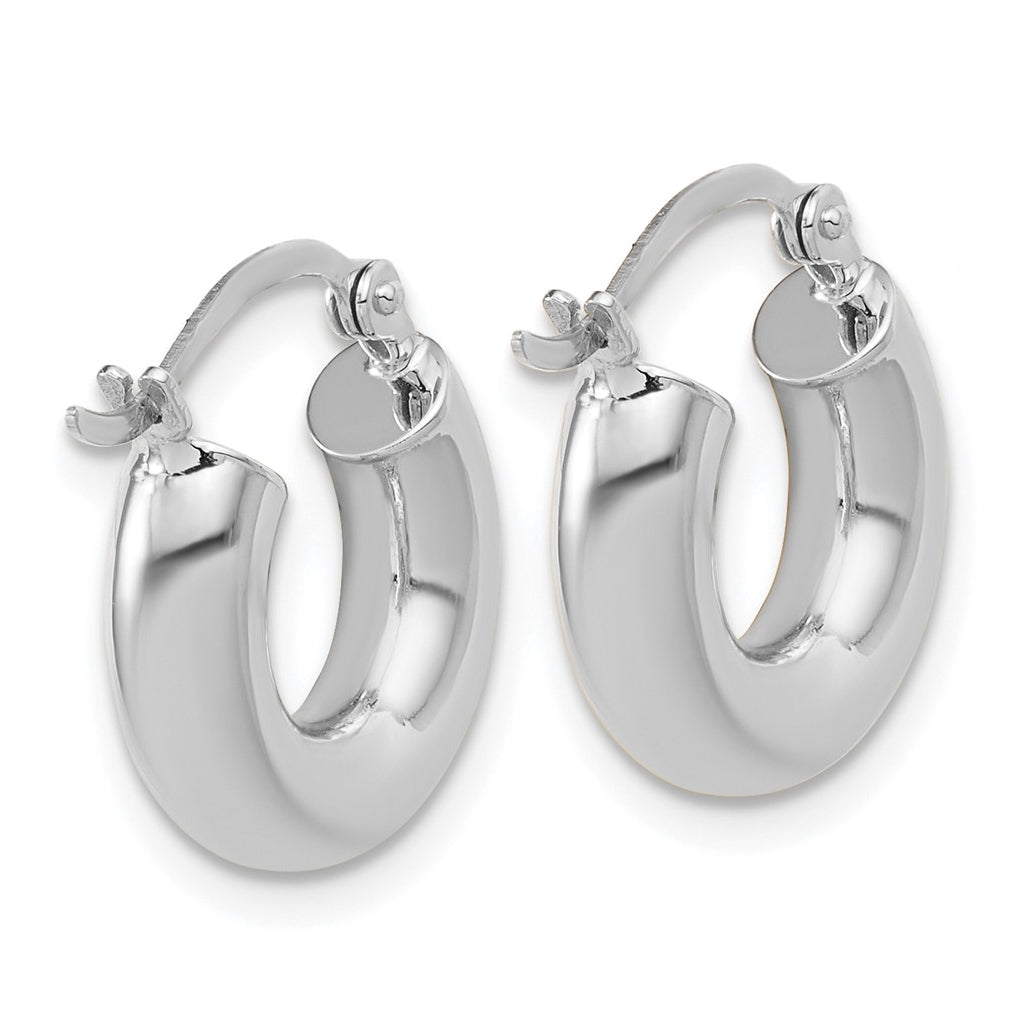 10k White Gold Polished 4mm x 15mm Tube Hoop Earrings