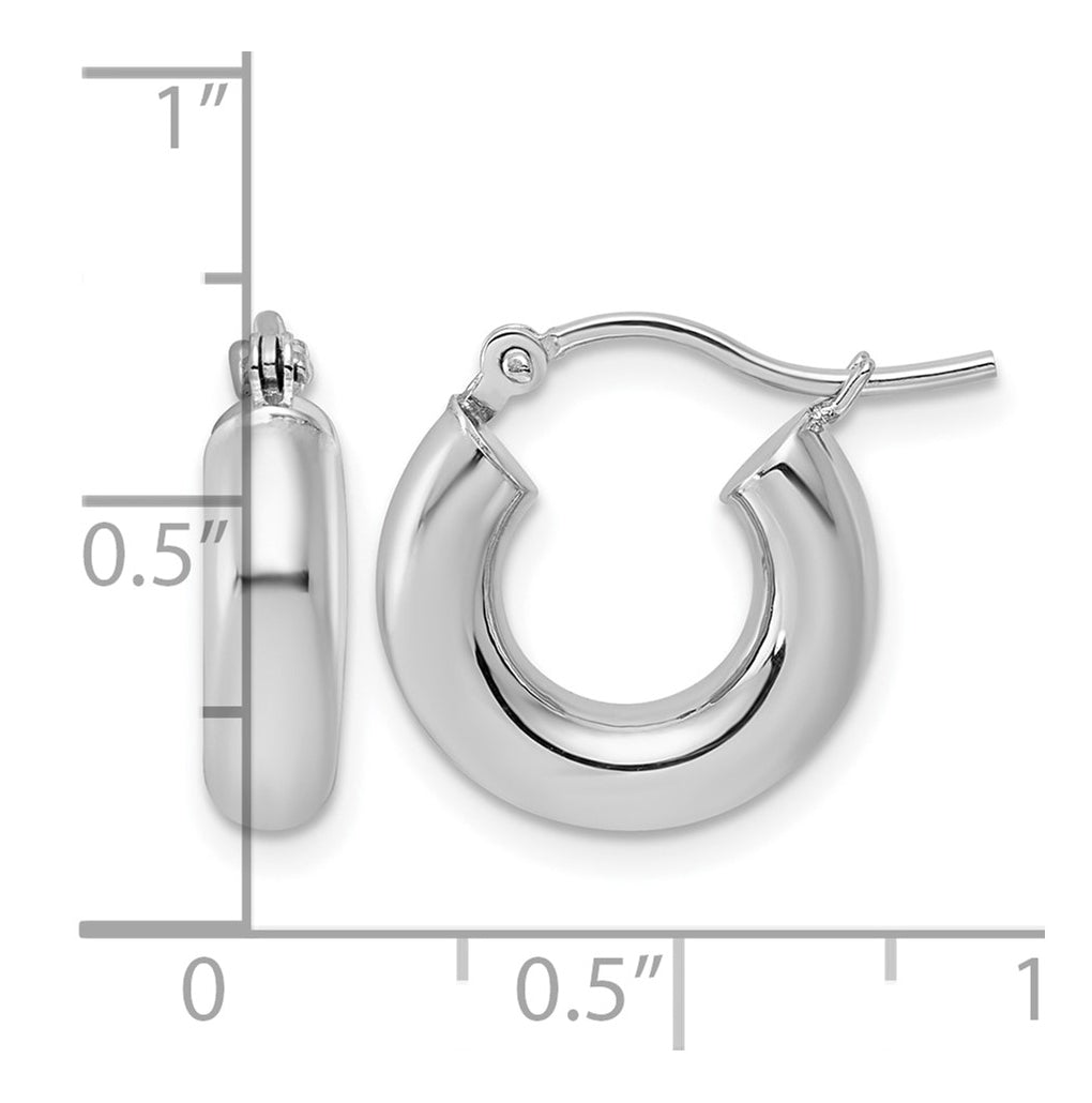 10k White Gold Polished 4mm x 15mm Lightweight Tube Hoop Earrings