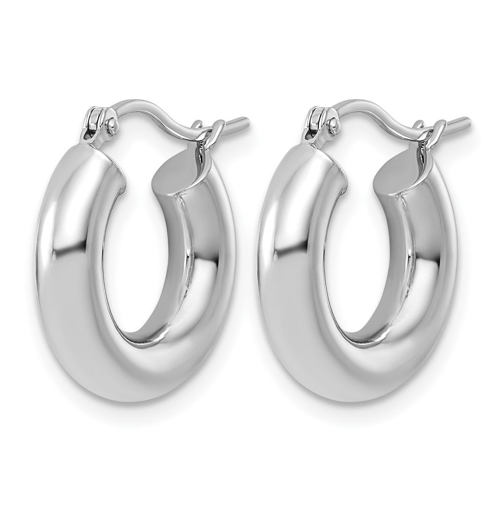 10k White Gold Polished 4mm x 17mm Tube Hoop Earrings
