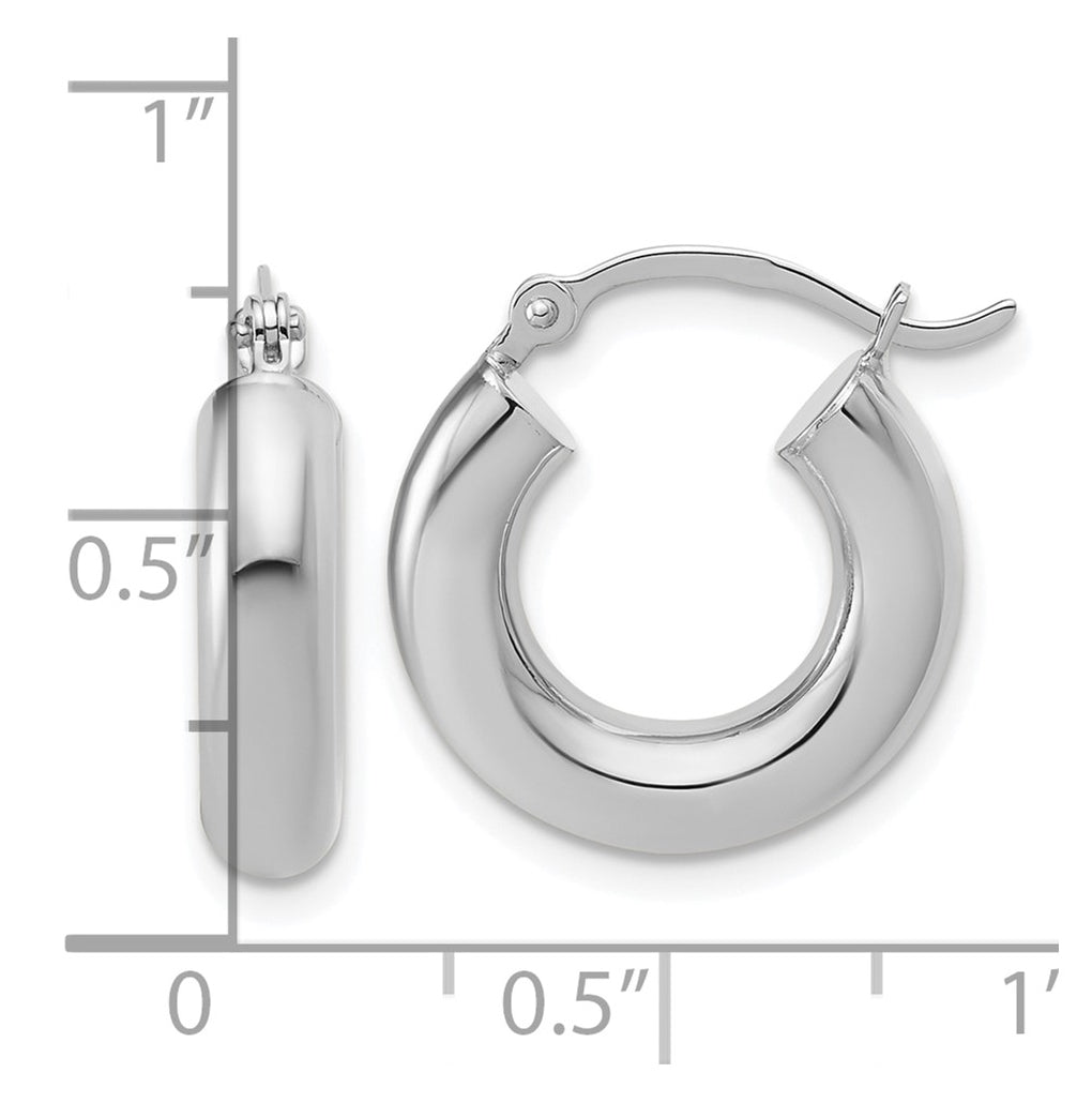 10k White Gold Polished 4mm x 17mm Tube Hoop Earrings