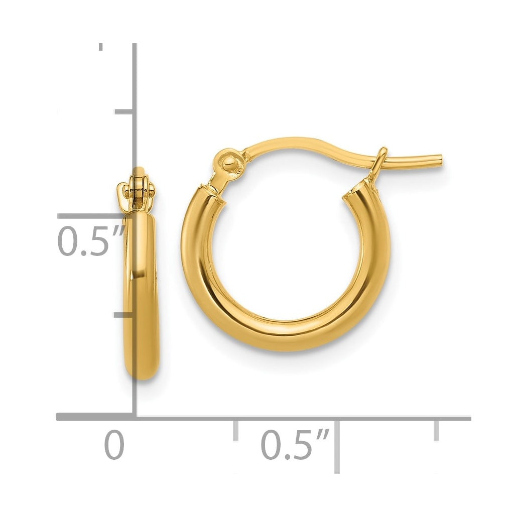 10k Yellow Gold 2x12mm Polished Hoop Earrings