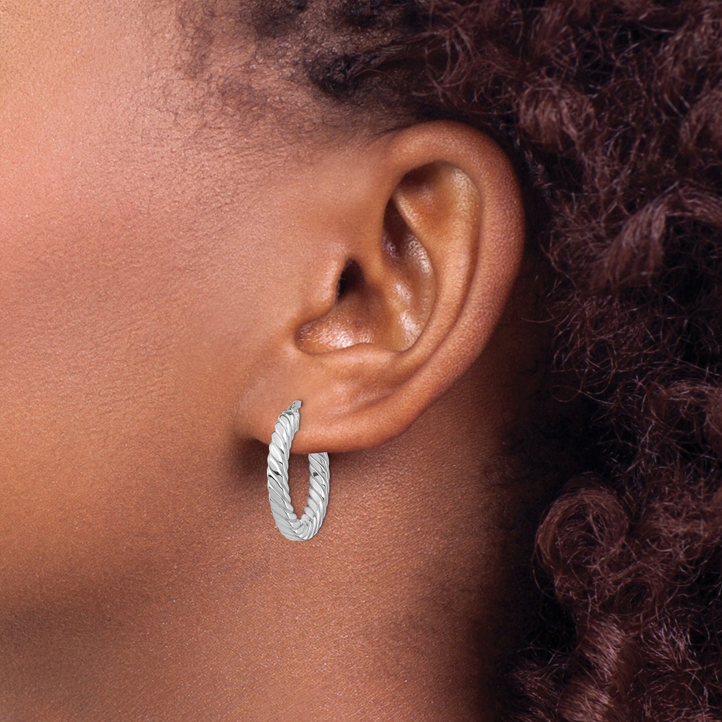 14k White Gold Polished Twisted 3mm Hoop Earrings