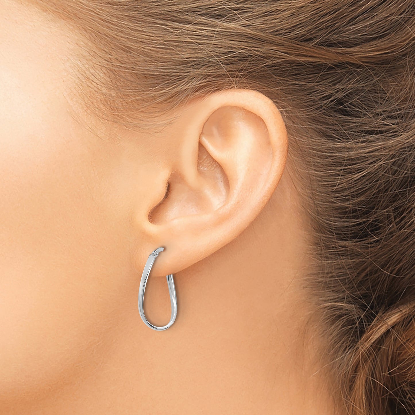 14k White Gold Polished 2mm Wavy Hoop Earrings