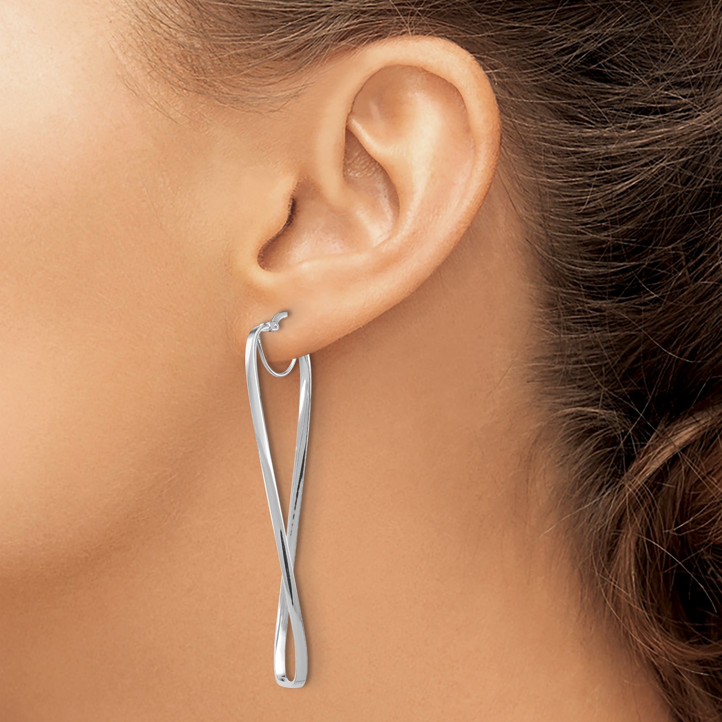 14k White Gold Polished 2mm Wavy Rectangle Hoop Earrings