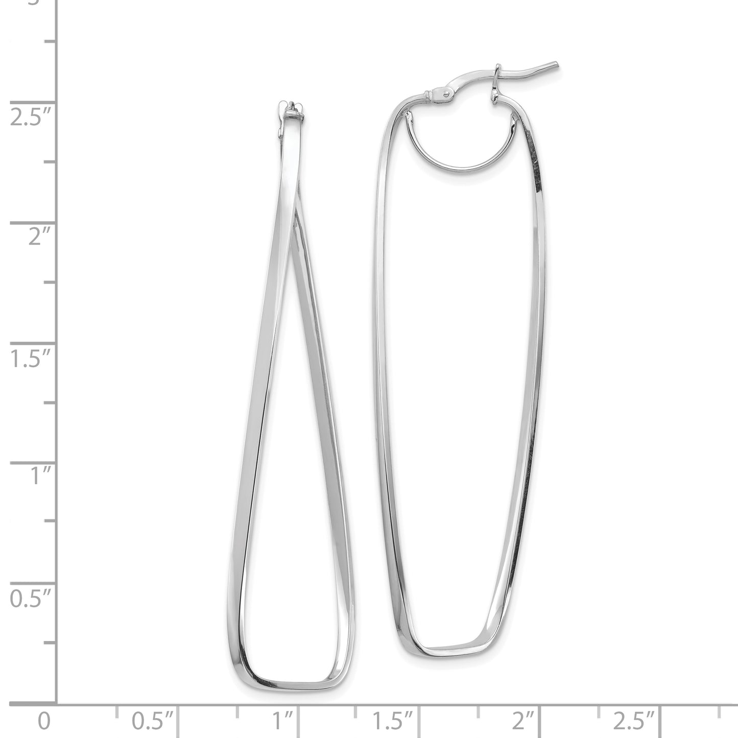 14k White Gold Polished 2mm Wavy Rectangle Hoop Earrings