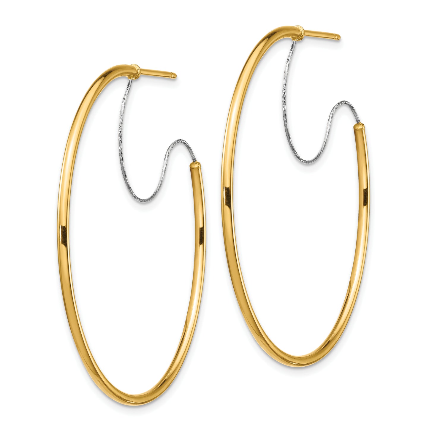 14K Two-Tone Large 2x45mm Diamond Cut Wire Polished Hoop Earrings