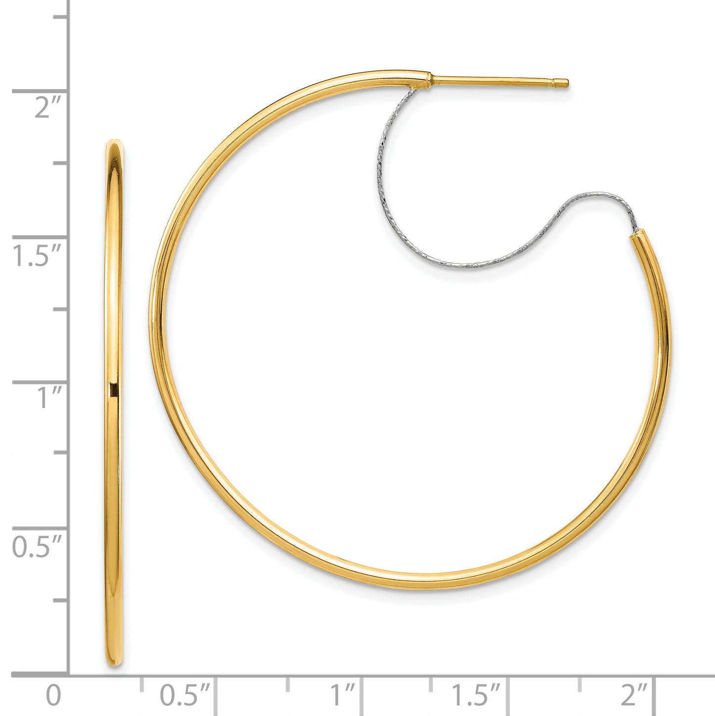 14K Two-Tone Large 2x45mm Diamond Cut Wire Polished Hoop Earrings