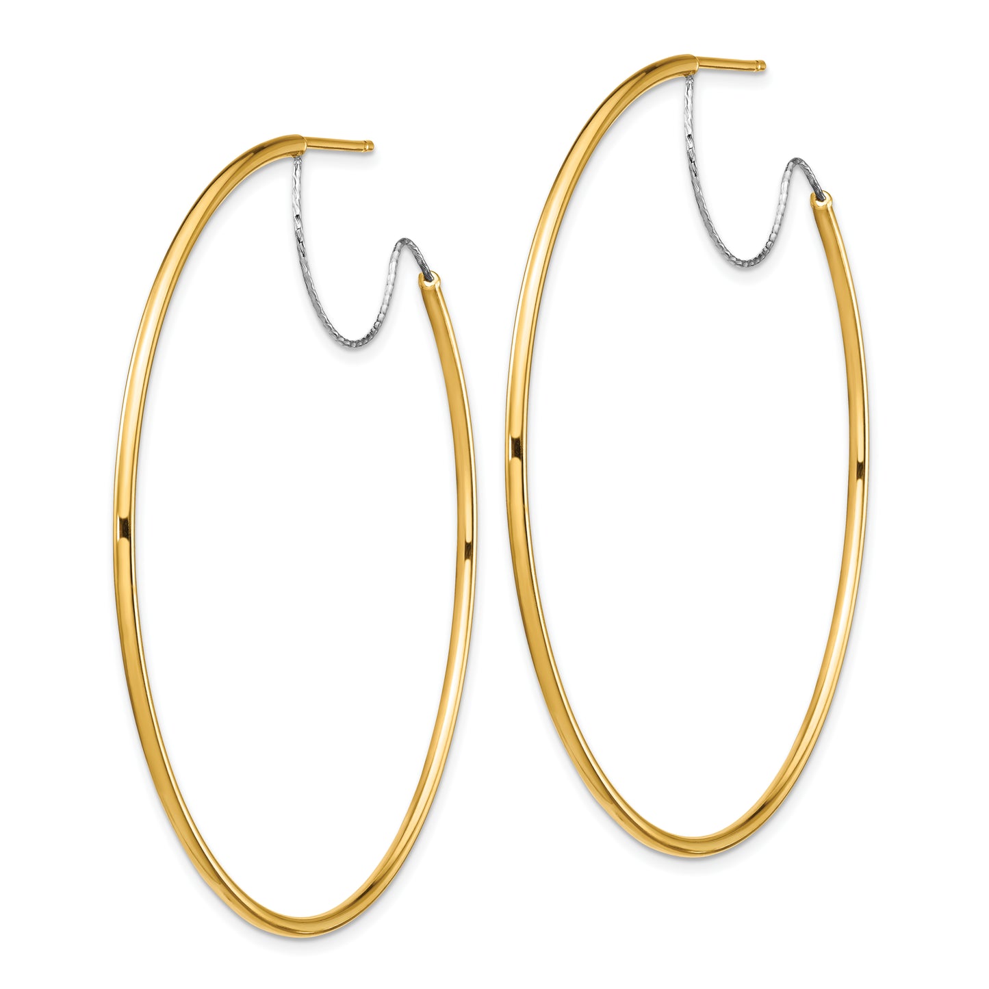 14K Two-Tone Large 2x55mm Diamond Cut Wire Polished Hoop Earrings