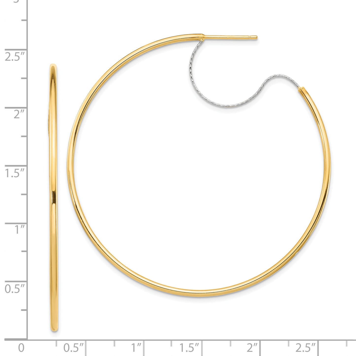 14K Two-Tone Large 2x55mm Diamond Cut Wire Polished Hoop Earrings
