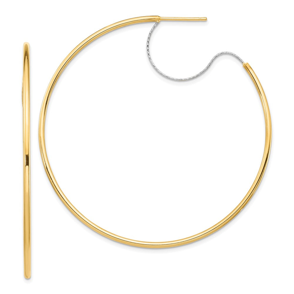 14K Two-Tone Large 2x55mm Diamond Cut Wire Polished Hoop Earrings
