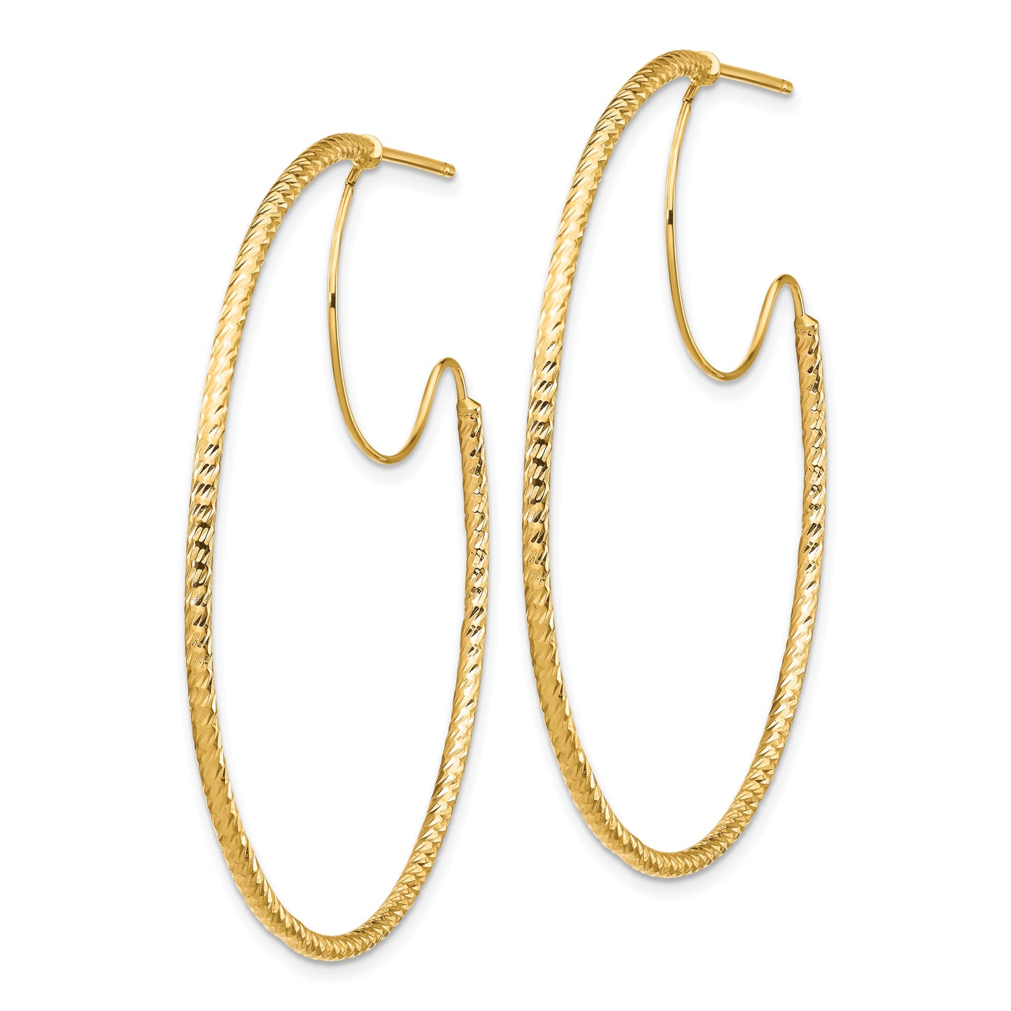 14K Yellow Gold 1.5x45mm D/C with Polished wire Hoop Earrings