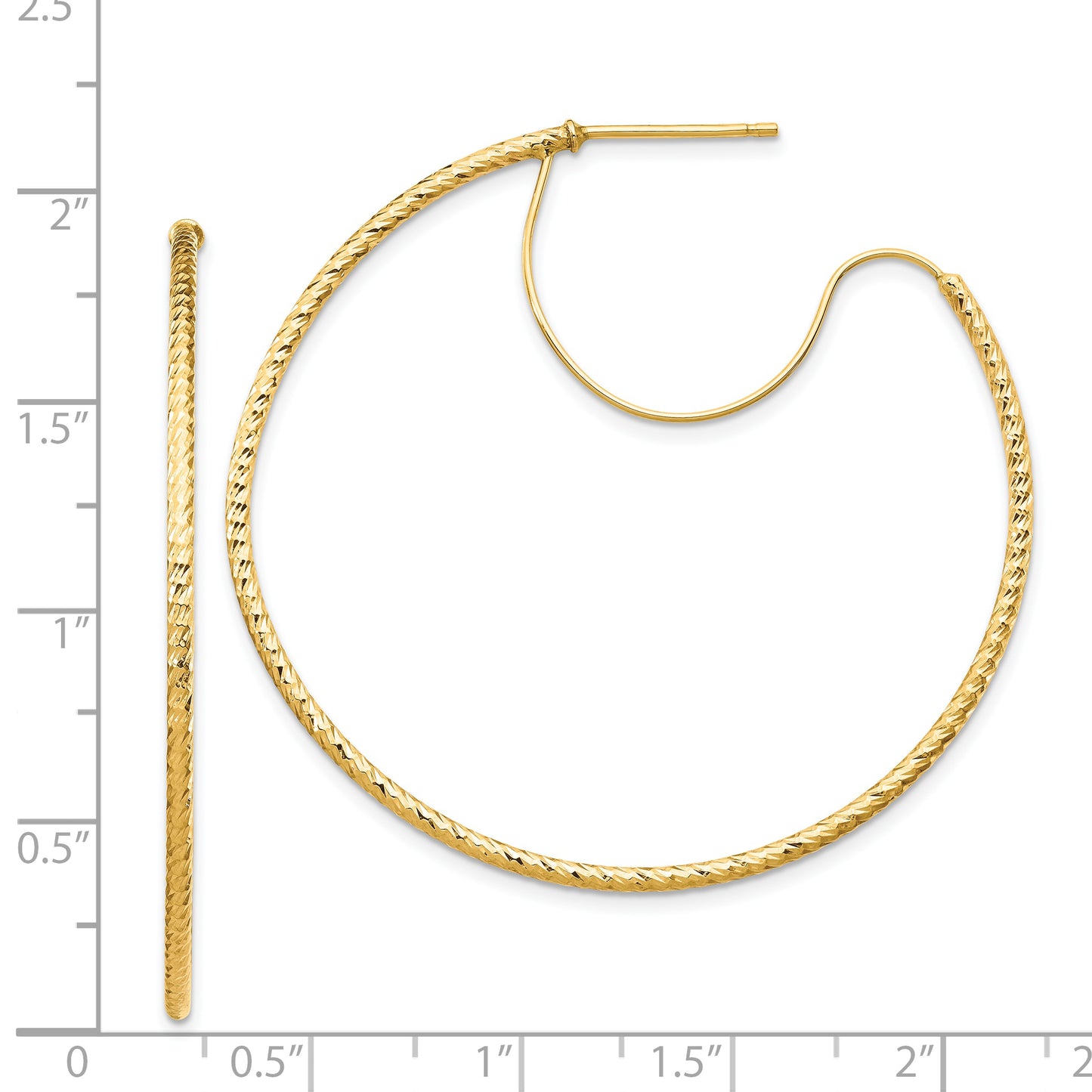 14K Yellow Gold 1.5x45mm D/C with Polished wire Hoop Earrings