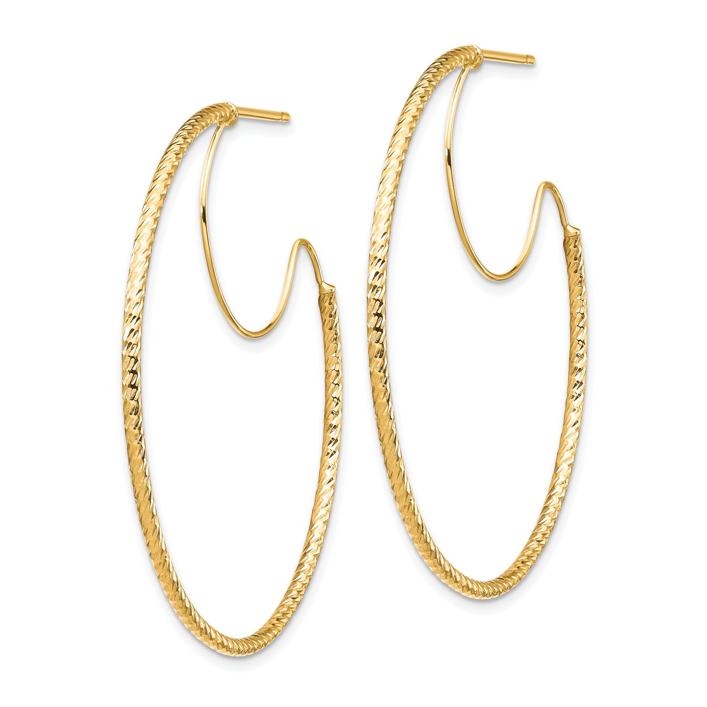 14K Yellow Gold 1.5x40mm D/C with Polished wire Hoop Earrings