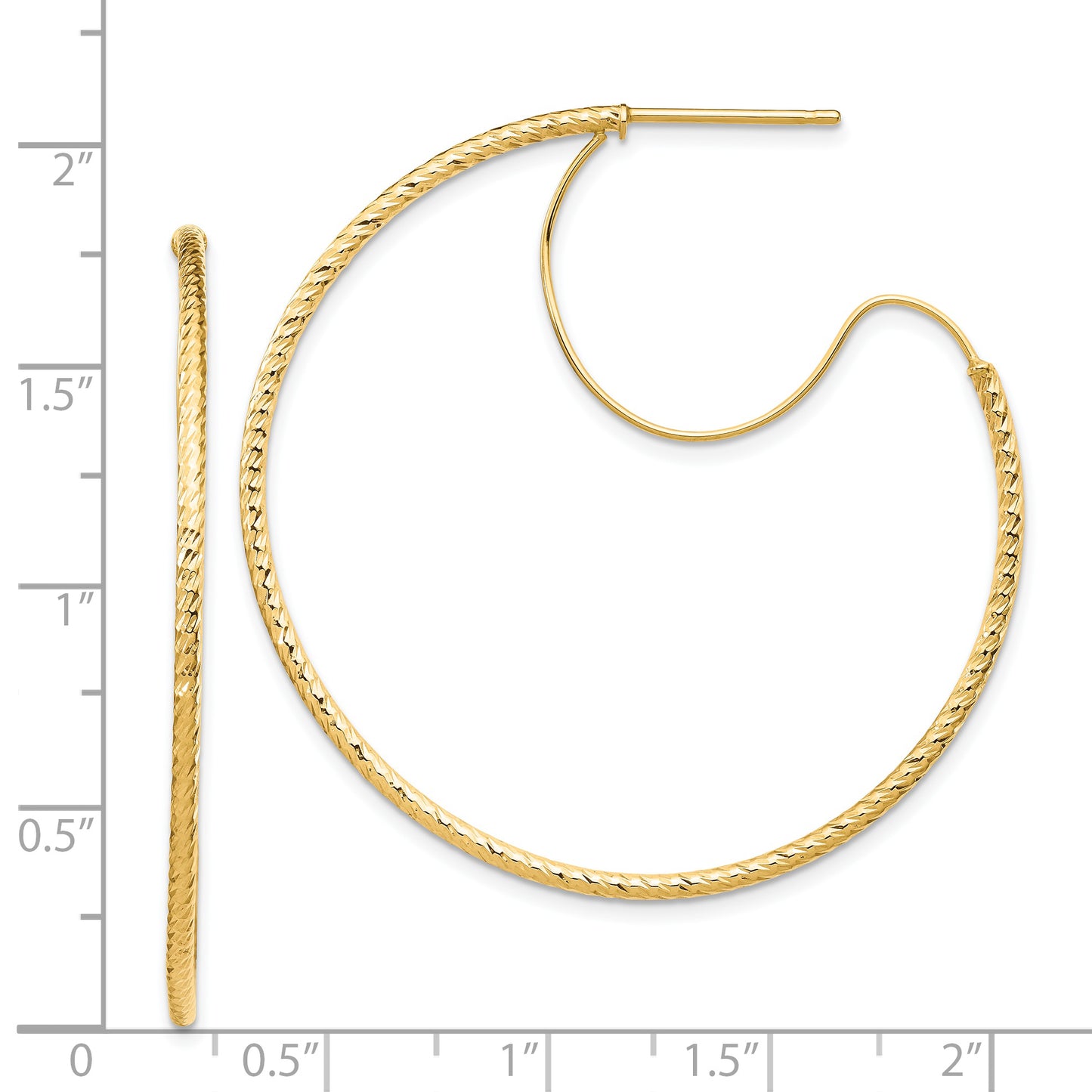14K Yellow Gold 1.5x40mm D/C with Polished wire Hoop Earrings