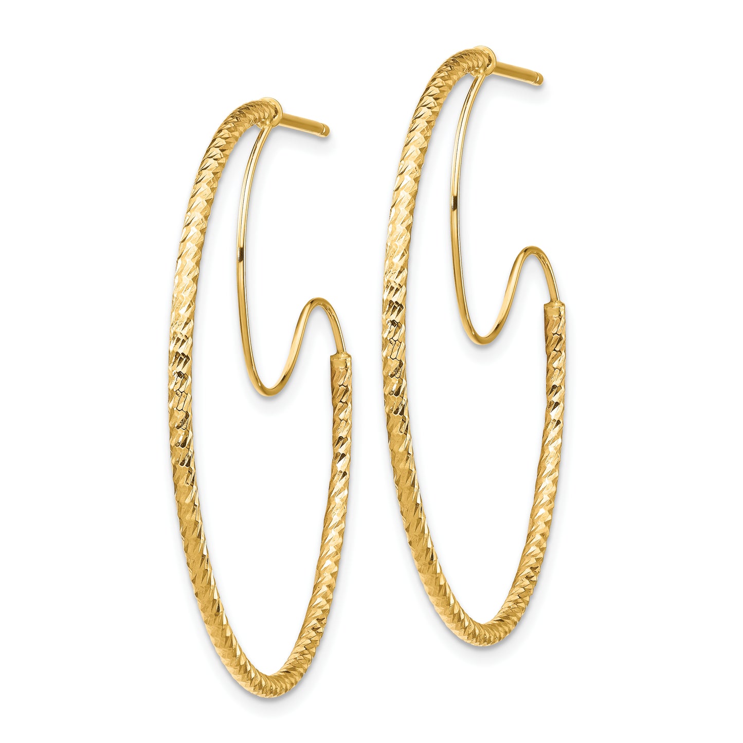 14K Yellow Gold 1.5x35mm D/C with Polished wire Hoop Earrings