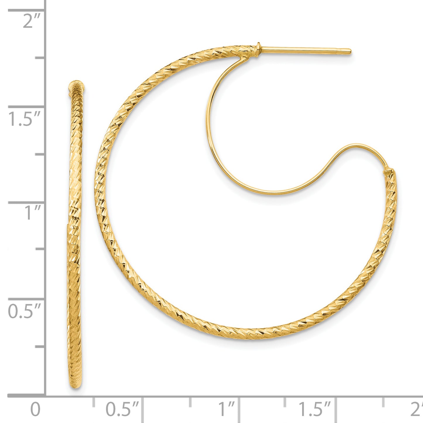 14K Yellow Gold 1.5x35mm D/C with Polished wire Hoop Earrings