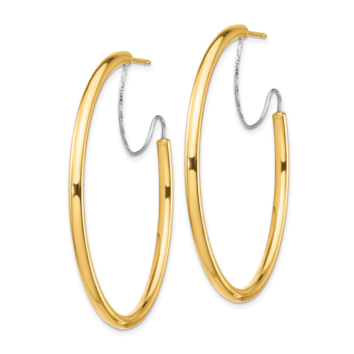 14K Yellow Gold 2.5x40mm Polished with D/C wire Hoop Earrings