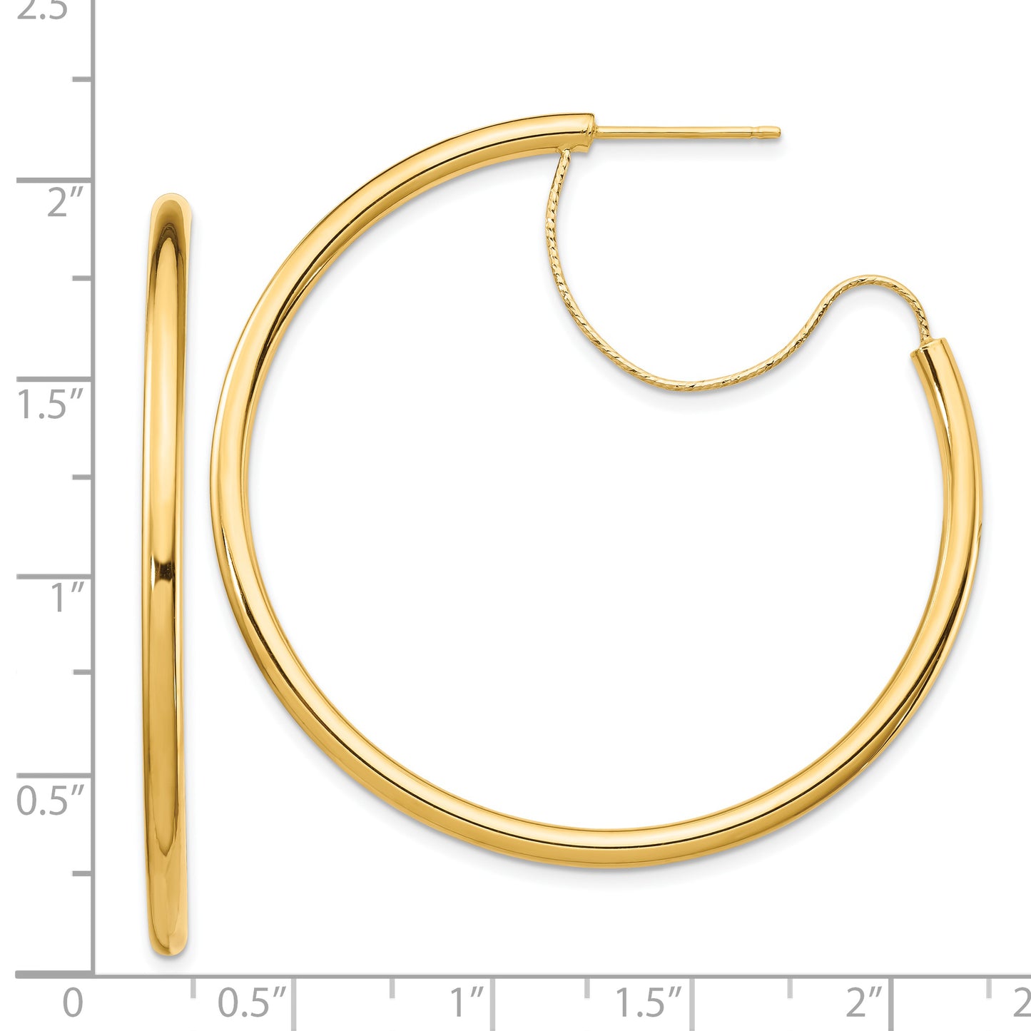 14K Yellow Gold 2.5x40mm Polished with D/C wire Hoop Earrings